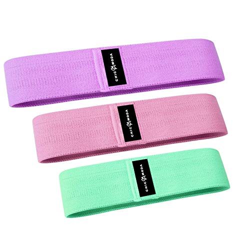 CHICMODA Workout Resistance Exercise Bands (Set of 3) -Fabric Non Slip Fitness Loop Circle Bands for Legs and Butt -Activate Glutes and Thighs
