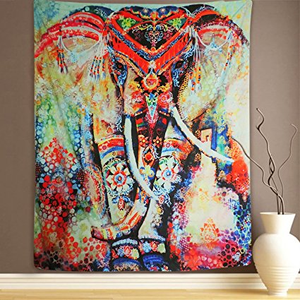 Elephant Tapestry Wall Tapestry Wall Hanging Mandala Tapestry Bohemian Tapestry Colorful Chakra Tapestry Hippie Watercolor Psychedelic Tapestry Pink Indian for Bedroom Dorm Decor