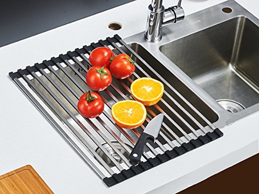 Edofiy Kitchenware Stainless Steel Roll Up Dish Drainer Folding Sink Dish Drying Rack-17.7’’L x 13’’W x 0.5’’H