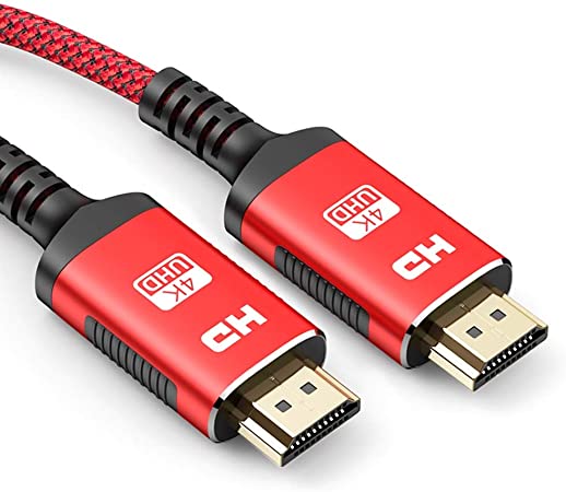 4K HDMI Cable 3.3FT, Snowkids High Speed HDMI 2.0 Cable 18Gbps, Support 3D, 1080P, 2160P, Audio Return, Ethernet, 4K HDR -Braided Cord Compatible for Video, PC, Projector, UHD TV, PS4, Blu-ray Red