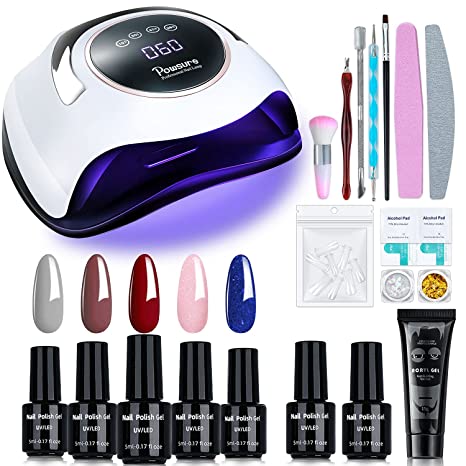 Gel Nail Polish Kit with UV Light-180W Professional UV LED Nail Lamp，5 Colors Nail Polish Set Starter Kit with Base Top Coat，DIY Gel Manicure Starter Tools with Nail Dryer Light for Home and Salon Use