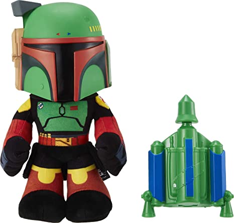 Star Wars Rocket Launching Boba Fett Feature Plush, 12” Tall Figure with Removable Air-Powered Soft Rocket Launcher Pack, Gift for Kids 3 Years & Up, Multicolor, (HHC61)