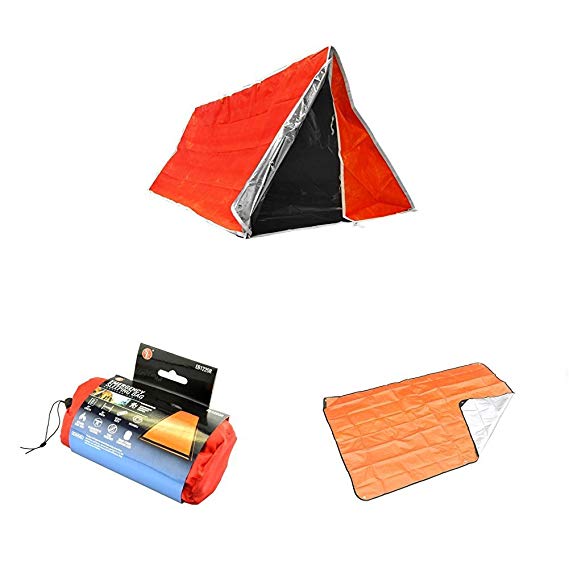 SE ET3683 Emergency Outdoor Tube Tent with Steel Tent Pegs with Blanket and Sleeping Bag