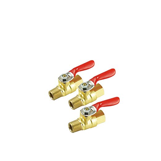 NIGO AN10 Series Forged Brass Mini Ball Valve, 1/4" NPT Male x 1/4" NPT Female, 180 Degree Operation Handle, Rated to 600WOG - 3 Pack