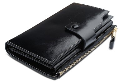 Yahoho Womens Large Capacity Luxury Wax Genuine Leather Wallet With Zipper Pocket