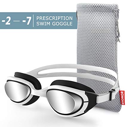 Zionor RX Prescription Swim Goggles, Optical Corrective Swimming Goggles Leakproof Anti-Fog UV Protection Nearsighted Shortsighted Myopia for Men and Women