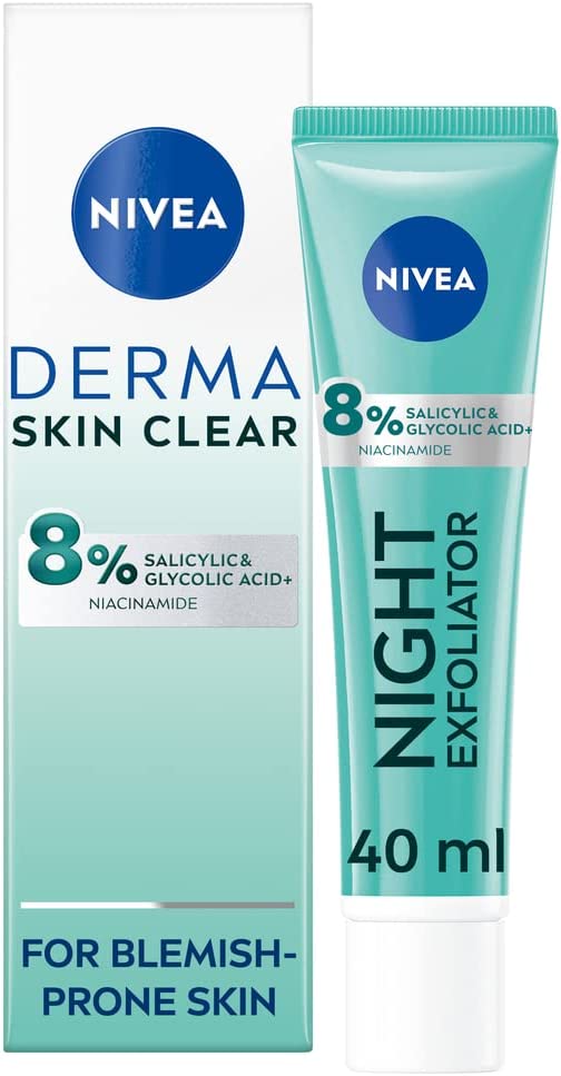 NIVEA Derma Skin Clear Chemical Exfoliator (40ml), Liquid Exfoliator Made with 8% Salicylic Acid, Glycolic Acid, and Niacinamide, to Visibly Reduce and Prevent Blemishes