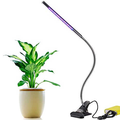 STW Grow Light 5W Adjustable 3 Level Red & Blue Light Dimmable Clip Desk Lamp with 360°Flexible Goose-Neck for Office, Home, Indoor Garden Greenhouse