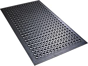 Anti Fatigue Rubber Floor Mats Restaurant Kitchen Drainage Mat Door Mats Durable Non-Slip Bar Floor Mat Utility Mat Indoor Outdoor Wet Area Use 24" x 36" Black