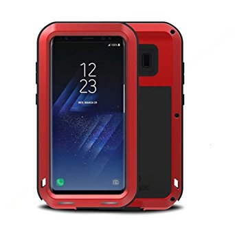 LOVE MEI Armor Tank Aluminum Metal Shockproof Military Heavy Duty sturdy Protector Cover Hard Case for Samsung Galaxy S8 Plus 6.2 Inch (Red)
