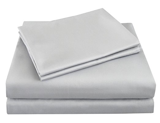 PHF Bed Deep Pocket Sheet Set 100% Cotton 400 T Count 4 Pieces Queen Grey