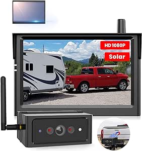 Solar Magnetic Wireless Backup Camera 5" Monitor System,Rechargeable Battery Truck Trailer Hitch Rear View Camera with 2Mins DIY Install,1080P RV Camera for Horse/5th Wheel/Boat/Camper(AUTO-VOX)