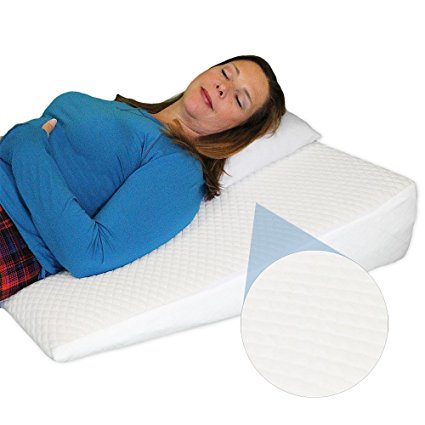 Acid Reflux Cooling Wedge Pillow (32"x30"x7") - Memory Foam Overlay - Removable COOLING Cover - "COOL" by Medslant. Recommended size for GERD and other sleep issues.