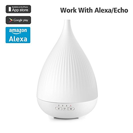 Comkes Essential Oil Diffuser 280ml Smart Air Humidifier Works with Alexa App Control by Smartphone, 7 Color LED Lights Changing Ultrasonic Mist Humidifier for Home Office Baby
