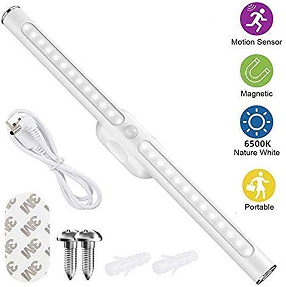 NovoLido Wireless Under Cabinet Lighting, 11.8 Inch Portable Motion Sensor Closet Light, Rechargeable 22 LED Battery-Powered Safe Wall Night for Wardrobe Hallway Kitchen, 2 Working Modes, 6500K White