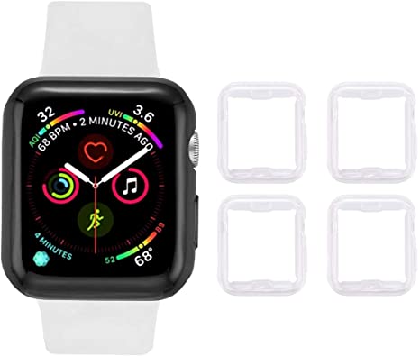Tranesca 4 Pack Clear Apple Watch Case 41mm with Built-in HD Ultra-Thin TPU Screen Protector Cover Compatible with Apple Watch Series 7