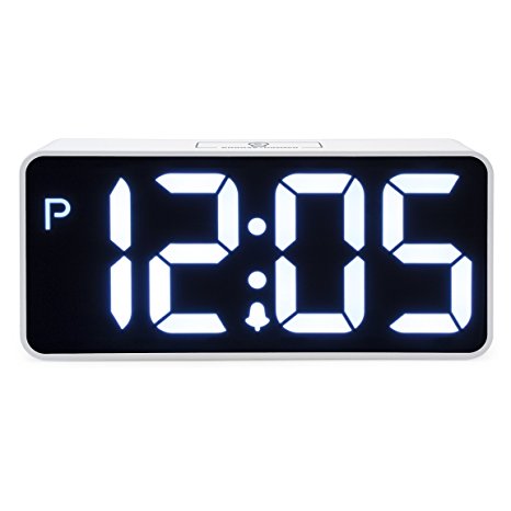 JCC Jumbo LED Digital Alarm Clock for Heavy Sleepers - Desk, Office, and Bedroom Alarm Clocks with Extra USB Port - Comes with Adjustable Volume and Dimmable Light by Great For Seniors, Kids - White