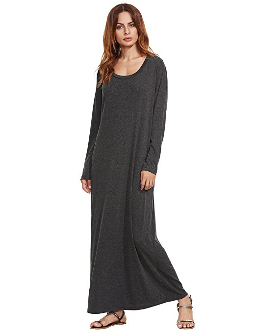 Romwe Women's Maxi Dress Long Sleeve Loose Casual Long Dress