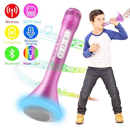 Wireless Karaoke Microphone, Kids Microphone with Bluetooth Speaker, Karaoke Mic Portable Karaoke Player Machine for Girls Boys Home Party Music Singing Playing