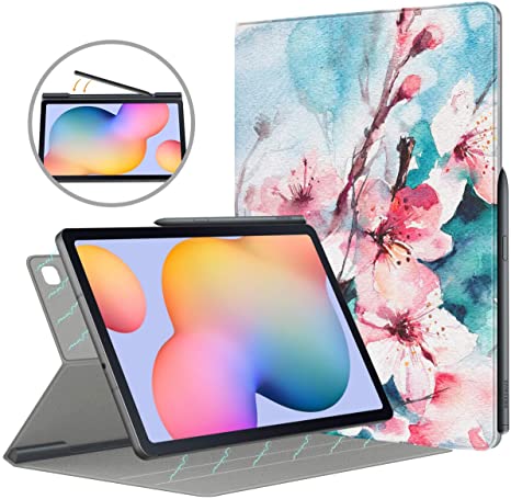 MoKo Case Compatible with Galaxy Tab S6 Lite 2020, Ultra-Slim Smart Folio Shell Cover Magnetic Absorption Case Fit Samsung Galaxy Tab S6 Lite 10.4 2020 SM-P610/P615 ONLY - Peach Blossom