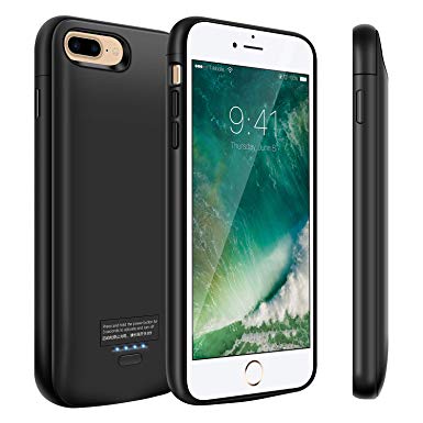 iPhone 8 Plus/7 Plus Battery Case, 5500mAh Slim Portable Battery Charger Case, Rechargeable Extended Battery Pack Charging Case for iPhone 8 Plus/7 Plus, Compatible with Wired Headphones-Black