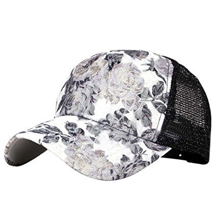 ROPALIA Women's Lace Casual Cap Net Trucker Mesh Summer Hat Flower Cap