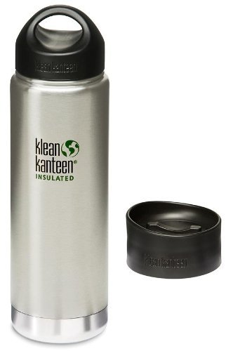 Klean Kanteen Wide Mouth Insulated Bottle with 2 Caps (Stainless Loop Cap and Cafe Cap) - Brushed Stainless 20 oz.