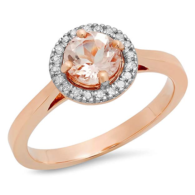 Dazzlingrock Collection 14K Rose Gold Round Morganite & White Diamond Halo Style Bridal Engagement Ring