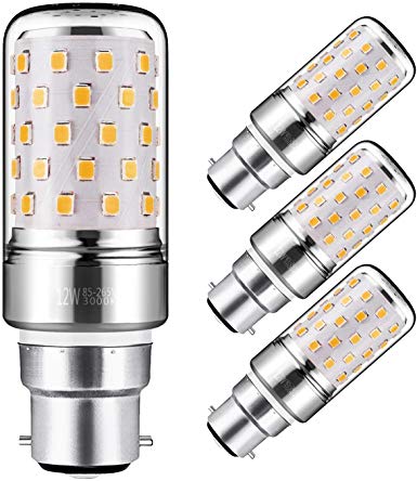 Yiizon B22 LED Corn Bulbs 12W, Candelabra LED Light Bulbs, 3000K Warm White, 1200LM, 100W Incandescent Equivalent, Edison Screw LED Light Bulbs Non-dimmable,4-Pack (Warm White B22)