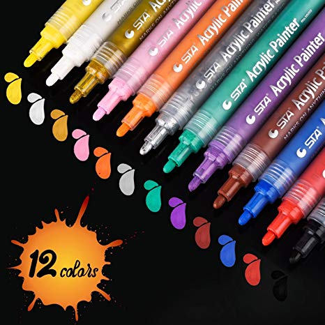 Aibesser Acrylic Marker Pens, Permanent Paint Art Marker Set,12 Colors Environmentally Type Art Paint Marker Pen for Stone,Glass and Febric Painting, Wood,Plastic, Paper, Photo Album and other DIY crafts.
