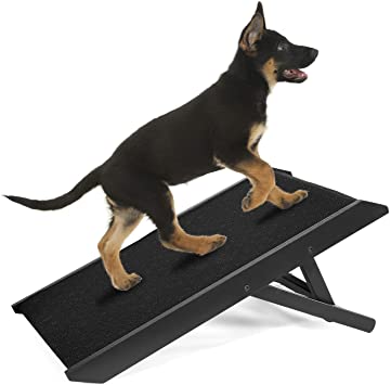 IN HAND Adjustable Pet Ramp, Folding Portable Dog & Cat Access Perfect for Beds and Cars, Non Slip Free Standing Wide Ramp Support 160 Lbs Large Dogs, Black