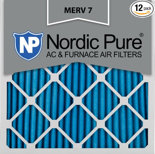 Nordic Pure 20x20x1M7-12 MERV 7 Pleated AC Furnace Air Filter, 20x20x1, Box of 12