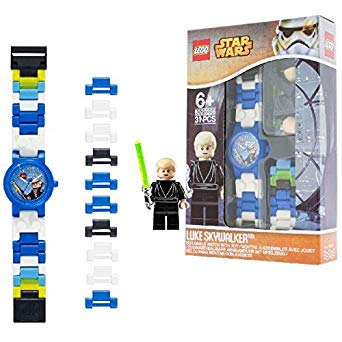 LEGO Star Wars 8020356 Luke Skywalker Kids Buildable Watch with Link Bracelet and Minifigure | blue/white | plastic | 25mm case diameter| analogue quartz | boy girl | official