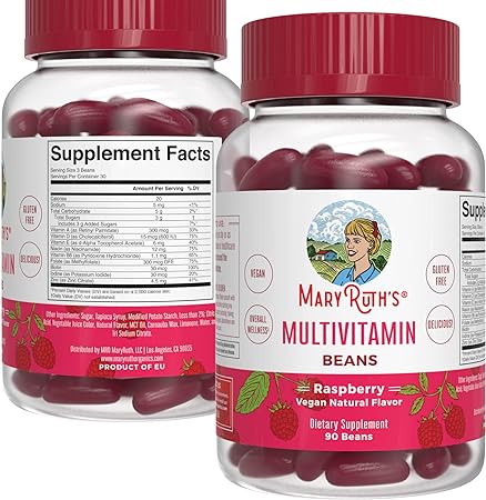 MaryRuth's Multivitamin Multimineral Vita-Beans for Women & Men | Vegan Chewable Vitamins for Ages 14  | Immune Support | Bone Health | Raspberry Flavor | 90 Count