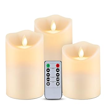 Homemory Waterproof Flickering Flameless Candles, Outdoor Indoor Battery Operated LED Candles with Remote Timers, No melt, Moving Flame, Ivory Frosted Plastic, D3.25"x H4"5"6", Set of 3