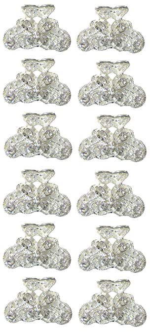 Bella 12 Piece Set Mini Silver White Bridal Claw Clips Jaw Clips Hair Claws LPW864175-1-D