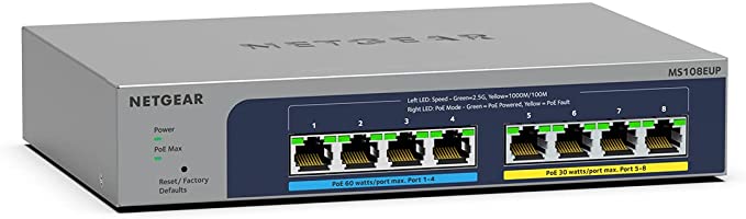 NETGEAR 8-Port Ultra60 PoE Multi-Gigabit Ethernet Plus Switch (MS108EUP) - Managed, with 4 x PoE   and 4 x PoE  @ 230W, Desktop or Wall Mount, and Limited Lifetime Protection