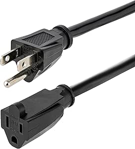 StarTech.com 15ft (4.5m) Heavy Duty Extension Cord, NEMA 5-15P to NEMA 5-15R Extension Cord, 15A 125V, 14AWG, Heavy Gauge Extension Power Cable, Heavy Duty AC Power Cord, Black (HX-15F-POWER-CORD)