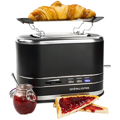 Andrew James Lumiglo Toaster Two Slice With Warming Rack Matt Black