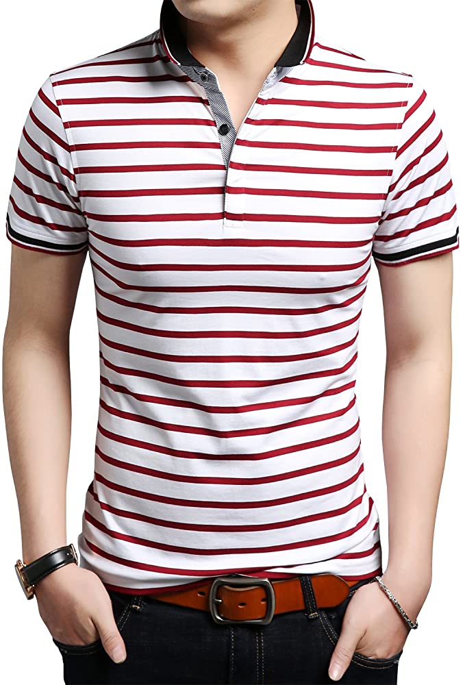 Womleys Mens Casual Striped Slim Fit Short Sleeve Polo Shirts Collared T Shirt