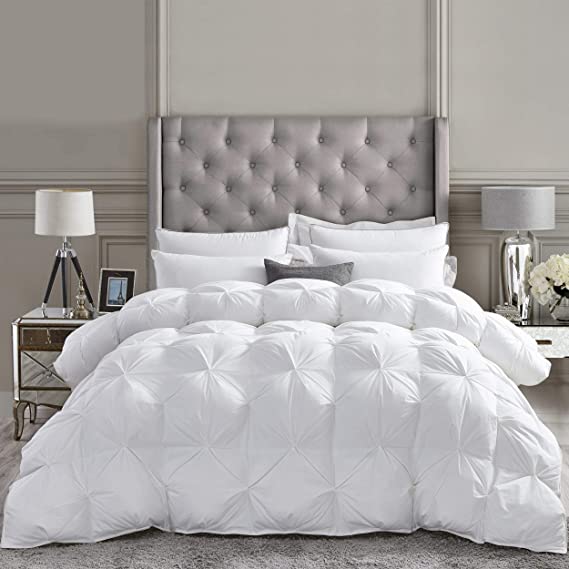 LUXURIOUS All-Season Goose Down Comforter King Size Duvet Insert, Exquisite PINCH PLEAT Design, Premium Baffle Box, 1200 Thread Count 100% Egyptian Cotton, 750+ Fill Power, 65 oz Fill Weight, White