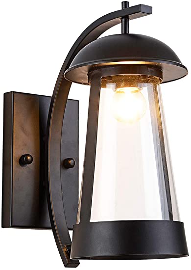Outdoor Exterior Waterproof Wall Lantern Light Fixture Mount Sconce Down Light Black Finish with Clear Glass Shade Outside Wall Lights for Entryways, Yards, Front Porch