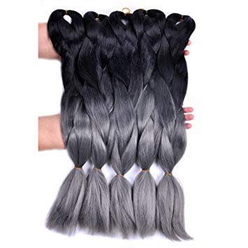 Jumbo Braiding Hair Ombre(Black/Dark Grey) 5pcs/lot Synthetic Jumbo Braid Hair Extension 24" Kanekalon Hair Hot Water Seal