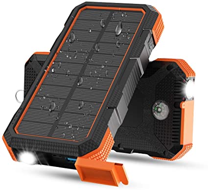 X-DRAGON Solar Charger, 24000mAh 18W Fast Charging Solar Power Bank External Battery Pack with Dual Input(USB C & MICRO), Flashlight, Compass for iPhone, iPad, Samsung, Cell Phones, Outdoors, Camping