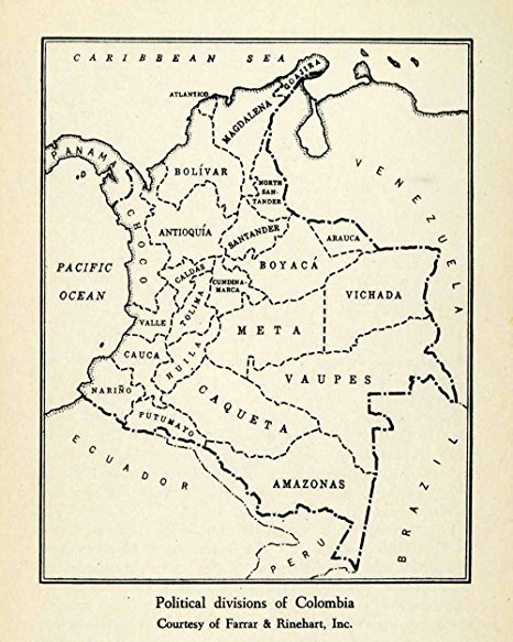 1943 Print Colombia South America Political Division State Territory Map Boyaca - Original Halftone Print