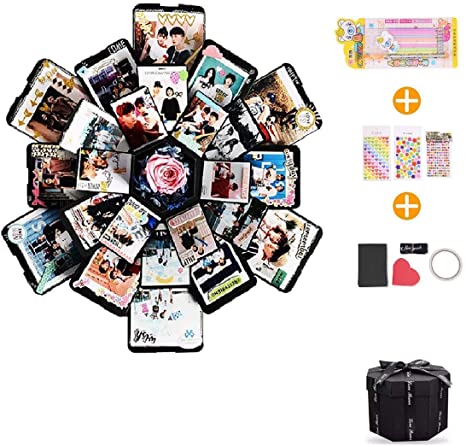 EKKONG Explosion Box, DIY Handmade Photo Album Scrapbooking,Gift Box with 6 Faces for Wedding Box, Birthday Party (Black)