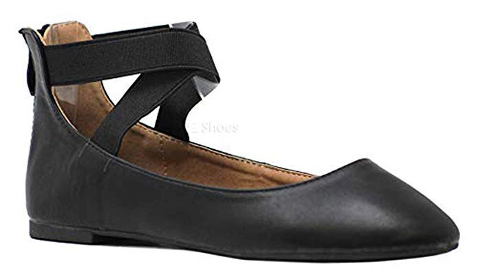 ANNA Dana-20 Women's Classic Ballerina Flats Elastic Crossing Straps