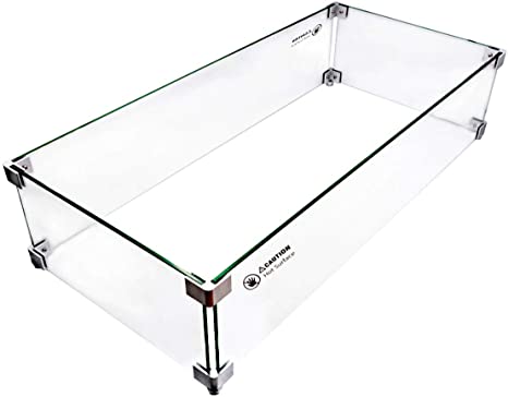 Skyflame 30 x 14 Inches Rectangular Fire Pit Glass Wind Guard for Outdoor