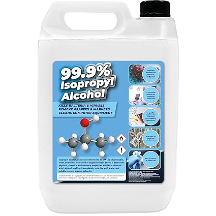 Flow 5 Litre Isopropyl Alcohol IPA | Lab Grade 99.9% Rubbing Alcohol | Disinfectant Household Cleaning Alcohol | Suitable for Electronics, Glass, De-icer, Paint | 1001 Uses (5 Litre)