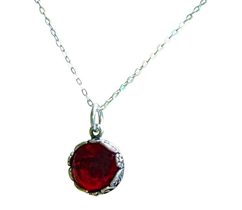 Recycled Vintage 1940's Red Beer Bottle and Sterling Silver Botanical Collection Necklace